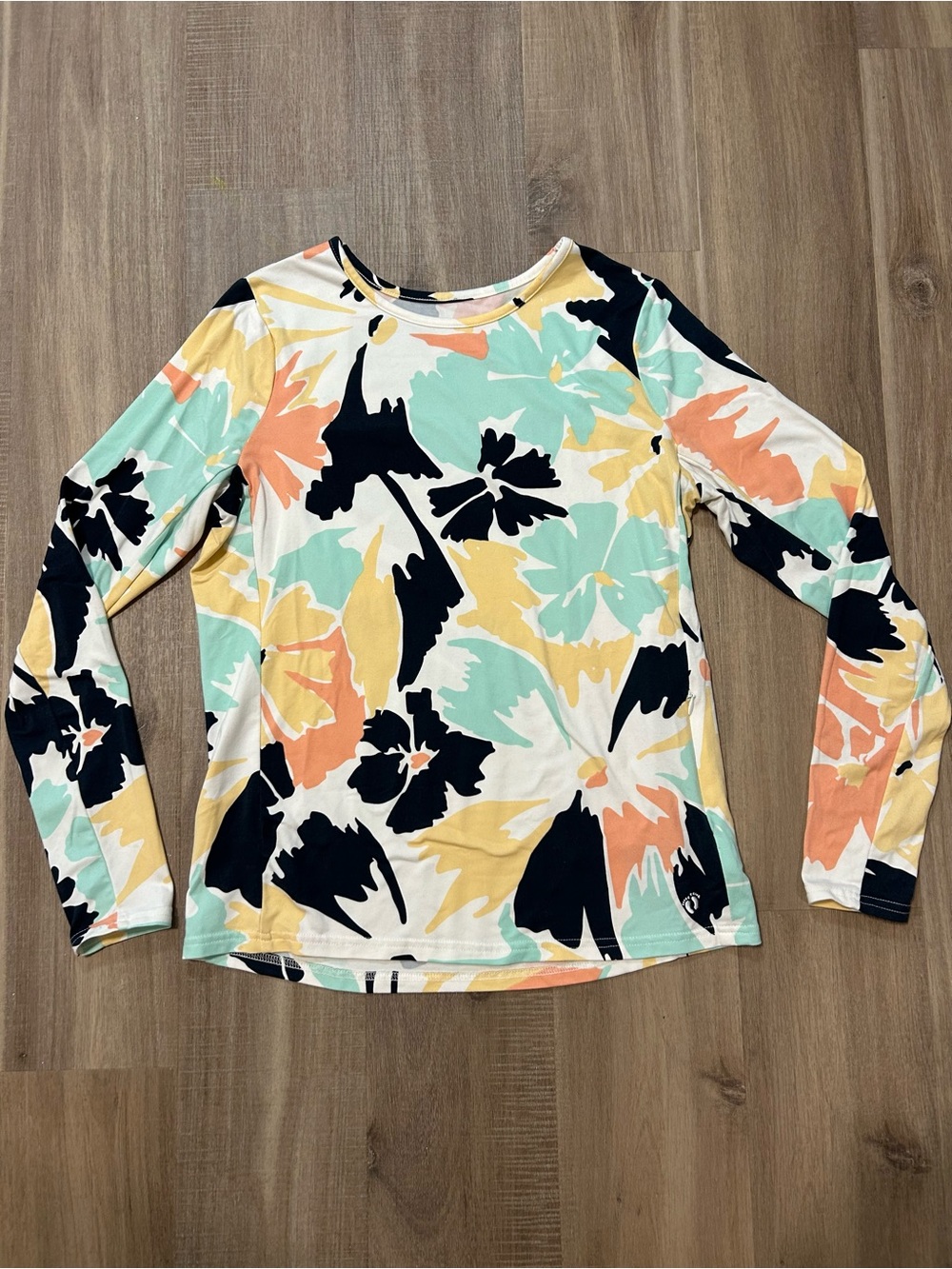 Hang Ten Long Sleeve Floral Tee in Mint, Peach, Yellow & Black